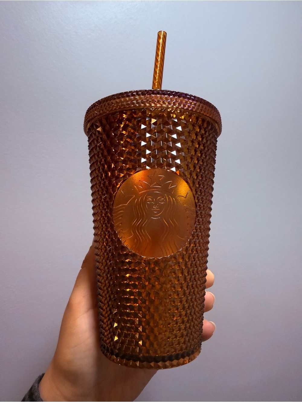 Starbucks Iridescent Amber Geometric Textured Cold Cup with Straw